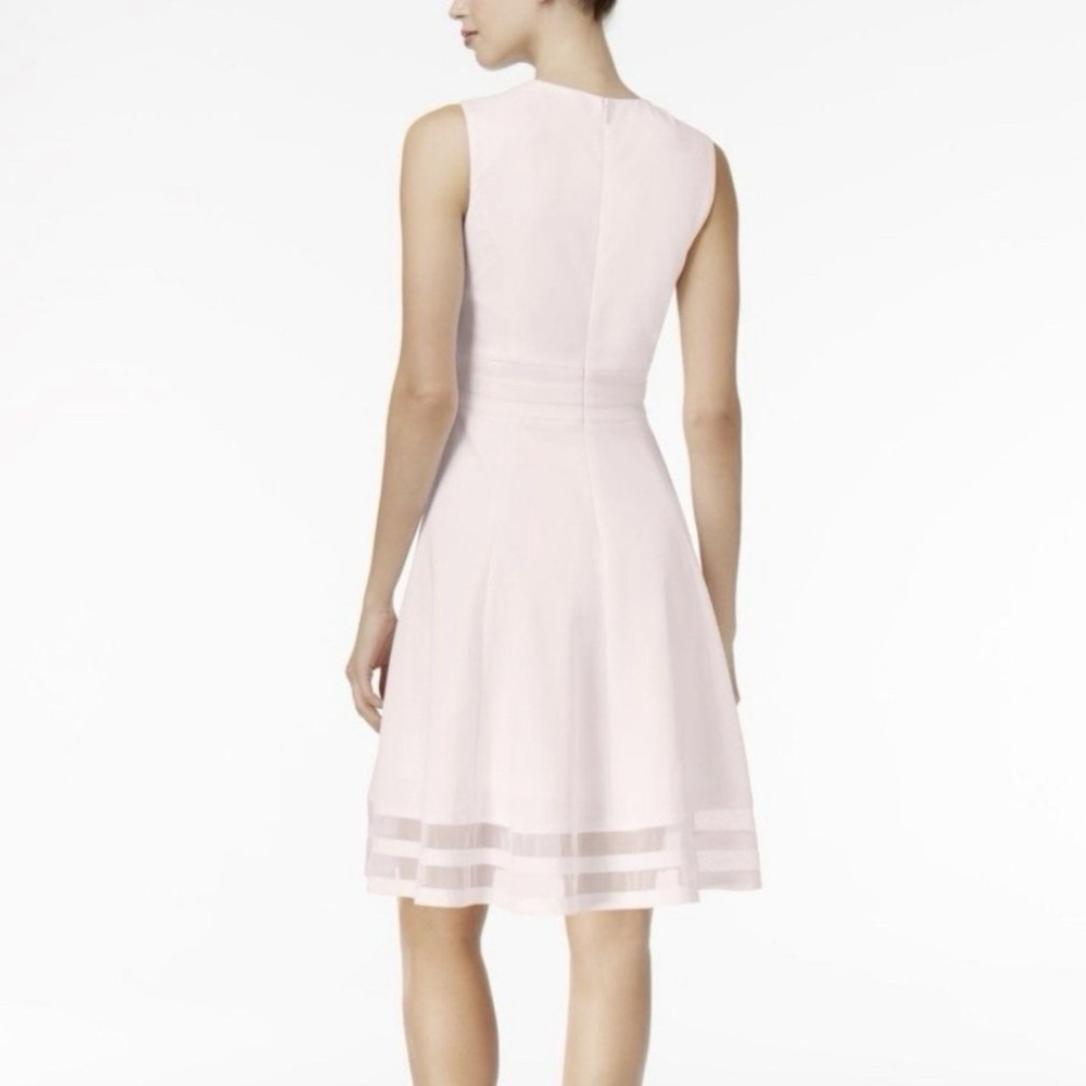 Calvin Klein Blush Pink Mesh Illusion Hem Fit Flare Stretch Sleeveless Dress 14 - Picture 2 of 12
